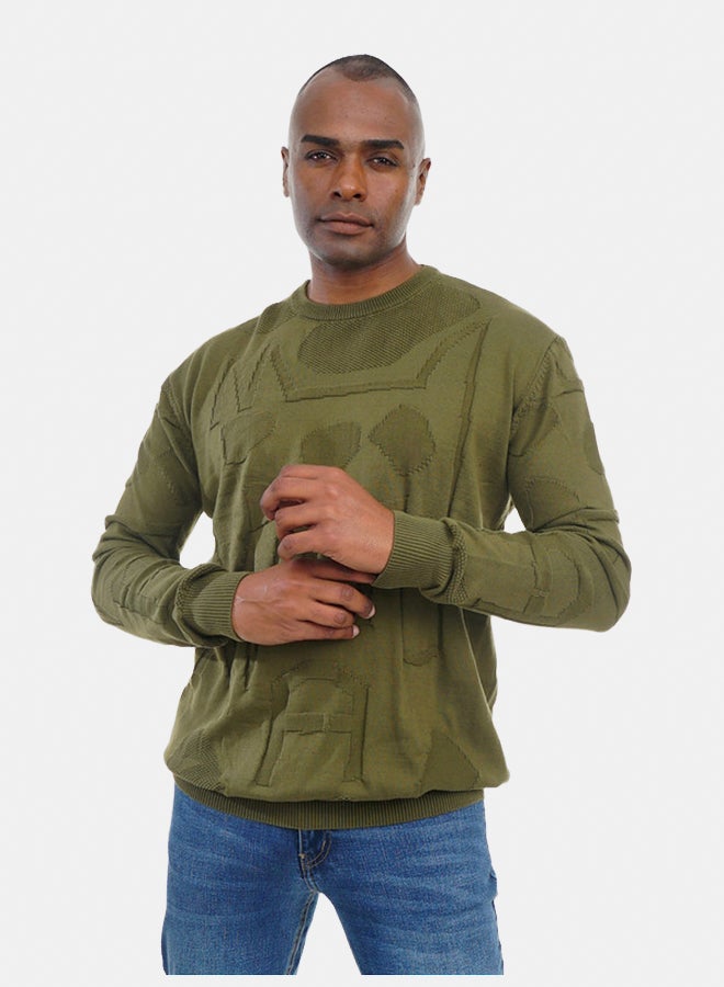 FIRE WOOD FireWood Textured Knit Sweater Crew Neck Long Sleeve For Men- Dark Green - Image 1